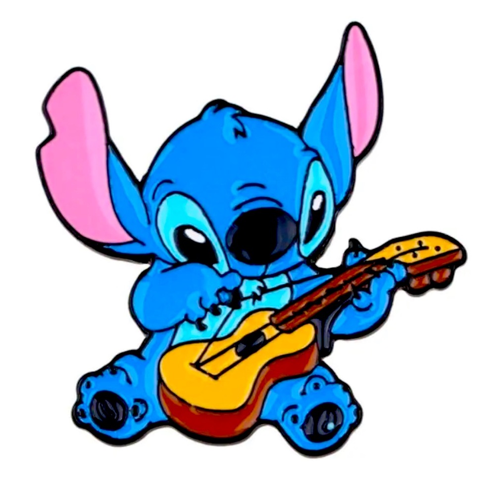 Stitch Character With Guitar  Tall Enamel  Metal Collectible Pin